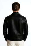 Classic Black Faux Leather Jacket, Zip Front, Dual Chest Pockets, Casual Style
