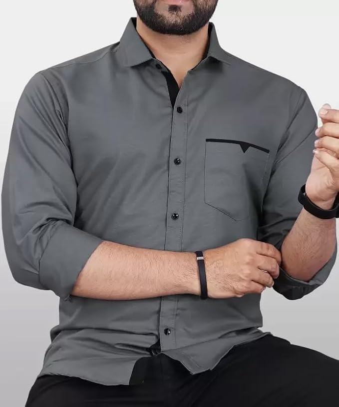 CB-COLEBROOK Men's Regular Fit Solid Soft Touch Cotton Casual Shirt with Pocket Design with Spread Collar & Full Sleeves (Available in Plus Size)