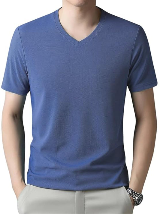 TAGDO Men's Solid Color V-Neck Short Sleeve T-Shirt (2033)