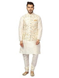 Uri and MacKenzie Men's Silk Blend Kurta Pyjama with Stylish Embroidered Ethnic Jacket