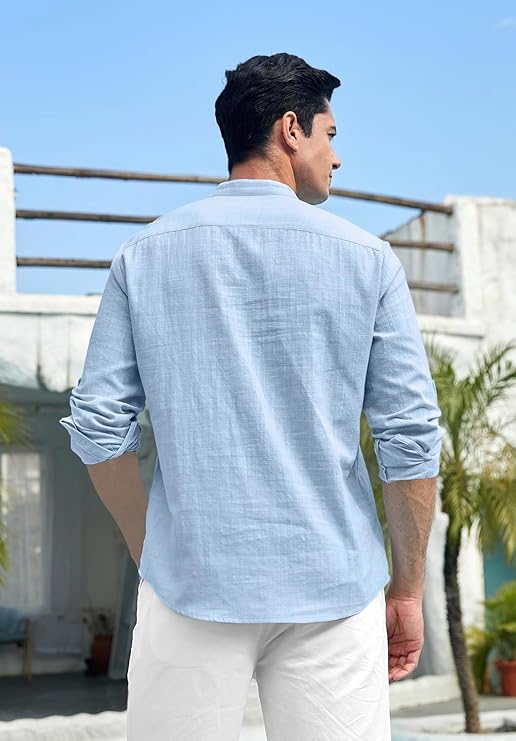 Zombom Cotton Blend Solid Casual Regular Fit Mandarin/Chinese Collor Short Kurta for Men