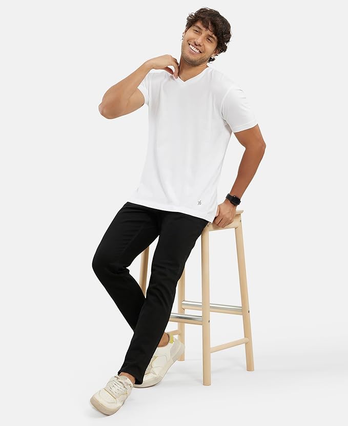 Jockey 2726 Men's Super Combed Cotton Rich Solid Regular Fit V Neck Half Sleeve T-Shirt